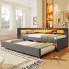 Merax Polsterbett, mit ausziehbarem Bett, mit Ladefunkion & LED, Leinen, Grau, 90x200 cm Bild 5