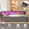 Merax Polsterbett, mit ausziehbarem Bett, mit Ladefunkion & LED, Leinen, Grau, 90x200 cm Bild 2