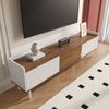 TV-Schrank Weiß Natur Lowboard 160x39x49,5 cm, modernes Sideboard mit drei Türen in Streifenoptik Bild 5