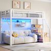 Hochbett mit RGB LED-Streifen, Lattenrost, Treppe, Regal, Rausfallschutz, 90x200cm, Kinderbett, Metallbett, Jugendbett Bild 3