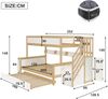 Etagenbett 90×200/120×200 cm mit Rausfallschutz, Ecktreppe und Rollbett, Weiß/Natur, ohne Matratze Bild 5