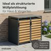 STEELSØN 'Kestra' Mülltonnenbox 2er je 120 Liter, anthrazit mit Holzoptik, Mülltonnenverkleidung aus Stahl, wetterfest, 102x62x117 cm, Müllbox für 2 Tonnen Bild 3