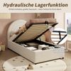 Kinderbett 90x200 cm mit hydraulischem Stauraum, eingebetteter Matratze, geräuschdämpfenden Polstern,Boucle,weichem Kopfteil,Beige Bild 4