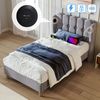 Polsterbett Einzelbett mit USB Typ C Ladefunktion, Bettgestell mit Lattenrost , Gepolstertes bett in Grau,90 x 200 cm Bettrahmen Jugendbett für Schlafzimmer Gästezimmer-Leinenmaterial Bild 1