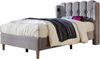 Polsterbett Einzelbett mit USB Typ C Ladefunktion, Bettgestell mit Lattenrost , Gepolstertes bett in Grau,90 x 200 cm Bettrahmen Jugendbett für Schlafzimmer Gästezimmer-Leinenmaterial Bild 4