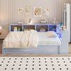 Merax Einzelbett, Kinderbett, Jugendbett, Schlafsofa 90 × 200 cm, Ausgestattet Mit Einer Euro-Steckdose Und Mehreren Staufächern, Mit Mehrfarbigen LED-Lichtleisten, Hydraulischem Bettmechanismus, Massivholzbett, Grau Bild 5
