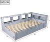 Merax Einzelbett, Kinderbett, Jugendbett, Schlafsofa 90 × 200 cm, Ausgestattet Mit Einer Euro-Steckdose Und Mehreren Staufächern, Mit Mehrfarbigen LED-Lichtleisten, Hydraulischem Bettmechanismus, Massivholzbett, Grau Bild 4