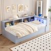 Merax Einzelbett, Kinderbett, Jugendbett, Schlafsofa 90 × 200 cm, Ausgestattet Mit Einer Euro-Steckdose Und Mehreren Staufächern, Mit Mehrfarbigen LED-Lichtleisten, Hydraulischem Bettmechanismus, Massivholzbett, Grau Bild 3
