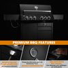 BURNHARD® Gasgrill 4-Brenner inkl. Heckbrenner, mit Gusseisen Grillrost & inkl. stabiler Abdeckhaube, Seitenkochfeld mit Infrarot Keramikbrenner, Schwarz - Big EARL - Schwarz - #946399 Bild 4