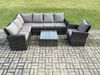 Fimous 7 Sitzer Gartenlounge Set Rattan Ecksofa Set mit Quadratischer Couchtisch Sesseln Dunkelgrau gemischt Bild 2