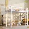 Bett 90x200 cm Hochbett mit Stauraum und kleinem Kleiderschrank – Metall, weißes Design Bild 2