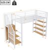 Bett 90x200 cm Hochbett mit Stauraum und kleinem Kleiderschrank – Metall, weißes Design Bild 5