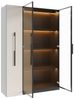 BlingBin Stauraumvitrine Multifunktionsschrank Glasvitrine (1-St, Bücherregal mit LED-Vitrine & seitlichem Auszugsschrank auf Rollen) Soft-Close-Scharniere, Warmgelbe Beleuchtung, 110,5×35×160 cm Bild 4
