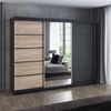 A&J MöbelLand 'Viluno 2' Schwebetürenschrank mit 4 Schubladen und Spiegel, Spanplatte, 215 x 59,5 x 200 cm, Natur / Schwarz / Schwarz Bild 3