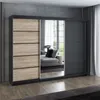 A&J MöbelLand 'Viluno 2' Schwebetürenschrank mit 4 Schubladen und Spiegel, Spanplatte, 215 x 59,5 x 200 cm, Natur / Schwarz / Schwarz Bild 2