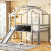 Merax Hausbett Kinderbett Einzelbett Hochbett 90 x 200 cm mit Sicherheitsleiter und Sicherheitsrutsche, mit Graffiti-Tafel, Multifunktionsbett, Grau Bild 2