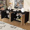 Sideboard 160 x 40 x 75 cm mit 4 Türen – Stauraummöbel in Schwarz und Holzoptik mit Soft-Close Bild 5