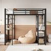 Metall-Hochbett mit Leiter 140*200 cm, Juniorbett Doppelbett mit Tisch mit einfachen Kleiderbügeln mit Ablagefächern, Schwarz Bild 5
