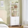 6 Ebenen Bücherregal mit Türen, Regal, Trapezförmiges Standregal, Bücherschrank mit 4 Offenen Regalebenen, Verstellbare Ablagen, für Schlafzimmer, Arbeitszimmer, Wohnzimmer, Moderner, Weiß Bild 5