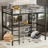 Hochbett mit Regal und Schreibtisch (90x200 cm) Metallbett mit Rausfallschutz und Lattenrost, Jugendbett, Kinderbett Bild 4