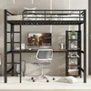 Hochbett mit Regal und Schreibtisch (90x200 cm) Metallbett mit Rausfallschutz und Lattenrost, Jugendbett, Kinderbett Bild 3