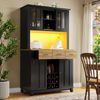 Merax Küchenschrank, Hochschrank Küchenbuffet, Vitrinenschrank, Buffetschrank mit Verstellbaren Ablagen, Sideboard mit LED-Beleuchtung, Buffetschrank, Schwarz Bild 3