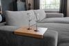 KAWOLA Big Sofa MADELINE Cord grau mit Hocker / 4 Zierkissen / Armlehntablett natur 85 x 170 x 290 cm Bild 5