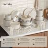 tectake Kochbesteck-Set Küchenstarterset aus Steingut mit Glasur, hitzebeständig (Geschirrset Una/Genua, 46-tlg, in taupe/weiß), rostfreies Aluminium mit Antihaftbeschichtung, induktionsgeeignet Bild 2