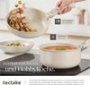 tectake Kochbesteck-Set Küchenstarterset aus Steingut mit Glasur, hitzebeständig (Geschirrset Una/Genua, 46-tlg, in taupe/weiß), rostfreies Aluminium mit Antihaftbeschichtung, induktionsgeeignet Bild 3