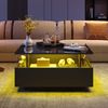 Couchtisch 70×70×41 cm Weiß Hochglanz mit LED-Beleuchtung, 2 Schubladen & transparentem Präsentationsbereich Bild 4