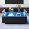 Couchtisch 70×70×41 cm Weiß Hochglanz mit LED-Beleuchtung, 2 Schubladen & transparentem Präsentationsbereich Bild 3