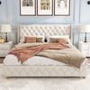 Gepolstertes Bett mit Leinenstoff, Knopfheftung & Nieten Boxspringbett Optik,Kopfteil mit Flügeln,140x190 cm,Beige Bild 4