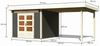Karibu Woodfeeling Gartenhaus Kandern mit Anbaudach und Rückwand 270x270 Gartenhaus aus Holz in Grau Holzhaus mit 28 mm Wandstärke inklusive Schleppdach Blockbohlenhaus Bild 2