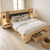 Doppelbett 180*200cm, Stauraumbett, holzbett, Jugendbett, mit Leselampe, mit 2 Nachttische, mit Schubladen, Naturfarbe Bild 3