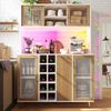 Seitenboard / Aufbewahrungsschrank / Multifunktions-Küchenschrank / Buffetschrank, 120x40x170cm, mit LED-Beleuchtung, Weinregal & Snackregal, 5 Türen, integrierte Steckdose, Weiß mit Holzoptik Bild 5