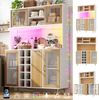 Seitenboard / Aufbewahrungsschrank / Multifunktions-Küchenschrank / Buffetschrank, 120x40x170cm, mit LED-Beleuchtung, Weinregal & Snackregal, 5 Türen, integrierte Steckdose, Weiß mit Holzoptik Bild 2