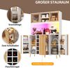 Seitenboard / Aufbewahrungsschrank / Multifunktions-Küchenschrank / Buffetschrank, 120x40x170cm, mit LED-Beleuchtung, Weinregal & Snackregal, 5 Türen, integrierte Steckdose, Weiß mit Holzoptik Bild 4