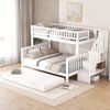 Etagenbett 90x200/140x200 cm Kinderbett mit ausziehbarem Rollbett,Hochbett mit Ablagefächern, Treppe und Geländer,weiß Bild 2
