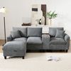 L-Form Sofa, mit integrierter Konsole & Stau-Hocker, Cordstoff, 229x149,5x83 cm, Grau Bild 3