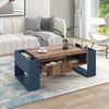 Couchtisch aus Holzmaserung, mit Eine grifflose Schublade, ein Staufach und Heckstaufach,doppelseitiger Stauraum. Mit Staufächern auf beiden Seiten. Wohnzimmer-Sofatisch, großer Stauraum. Anthrazit. Bild 4