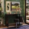 Schminktisch Lara Schwarz Hochglanz 120 cm mit LED-Spiegel und Hocker Vicco Bild 4