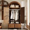 HAUSS SPOLE Kleiderschrank Landhausstil mit Rattan-Flechten&Schubladen,Garderobenschrank Walnuss (Packung, 1-St, 2 Türen mit Magnetverschluss, Kleiderstange und Kippsicherung) Landhausstil, offene halbrunde Ablage Bild 2