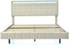 Polsterbett 140 x 200 cm, gepolsterter Schwebebettrahmen mit LED-Leuchten und Kopfteildesign, flächiges Doppelbett-Gästebett in hautfreundlichem Leinen Beige Bild 4
