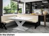 MEBLINI Eckbank für Esszimmer mit ausziehbarem Tisch - Küchenbank - Essecke - Sitzecke Küche - PETER - X-Beine 142x196x87cm Links - Creme Kunstleder/B Weiß Matt Bild 2