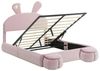 MODFU Kinderbett Polsterbett, Einzelbett (hydraulisches Bett, Hasenohren mit einstellbarer Helligkeit warmfarbenen Lichtstreifen, Stauraum unter dem Bett, mit zwei Aufbewahrungshockern 140 x200 cm), ohne Matratze Bild 4