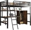 Etagenbett 90x200 cm, mit Tisch, Kleiderschrank & 4-stufiger Treppe, Eisen + Spanplatte, Schwarz Bild 5