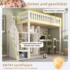 Merax Hochbett 90x200cm mit Schreibtisch, Kinderbett, Einzelbett, Leiterschrank & Kleiderschrank, offene Regale, USB/USB‑C Anschlüsse, Weiß Bild 5