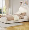 Polsterbett 90x200 cm mit Stauraum – Kinderbett aus Samt in Beige mit Lattenrost Bild 2