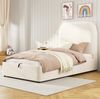 Polsterbett 90x200 cm mit Stauraum – Kinderbett aus Samt in Beige mit Lattenrost Bild 4