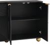 Das Sideboard verfügt über vier geformte Türen, verstellbare Einlegeböden, Metallgriffe und kugelförmige Beine. Bild 5
